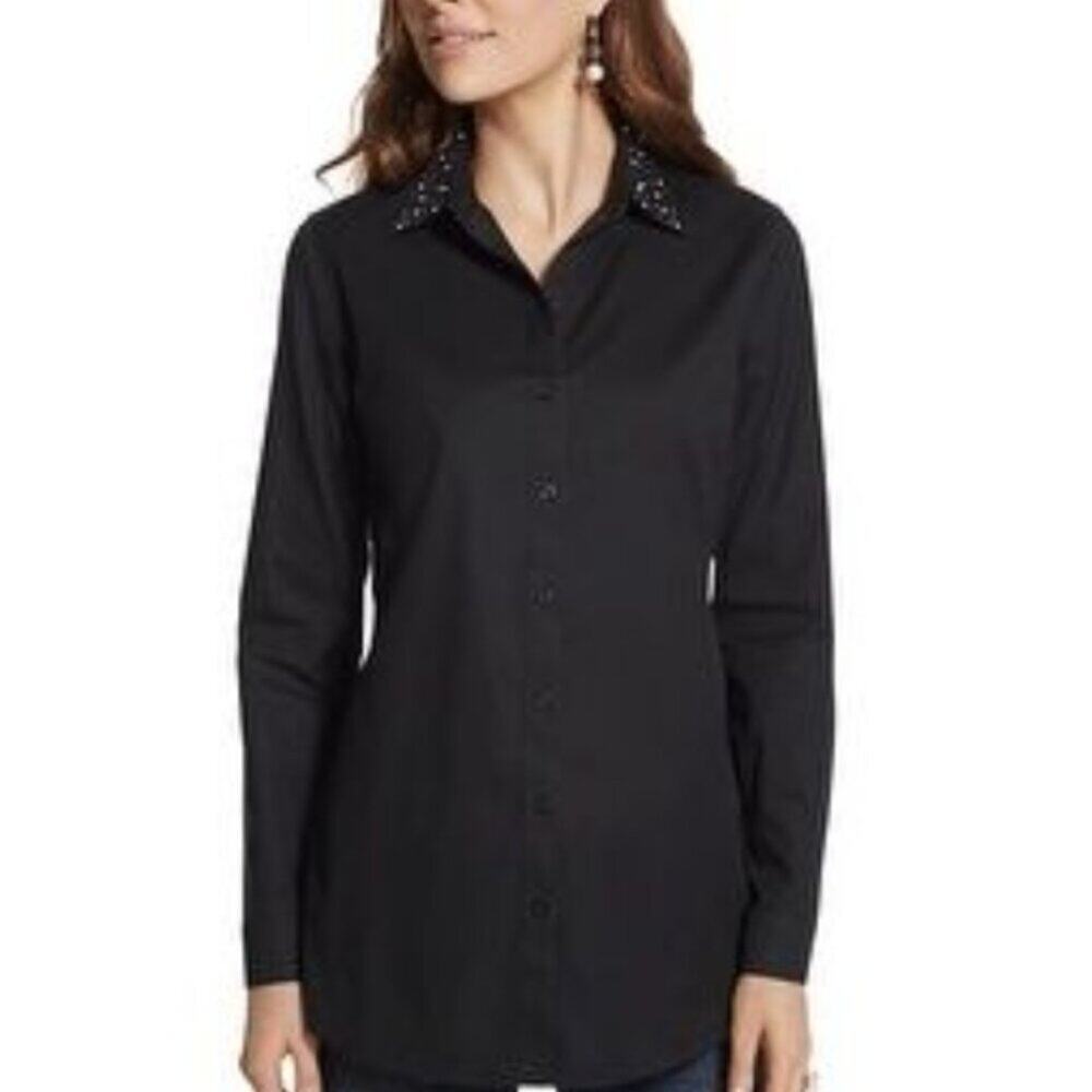 Chico’s Effortless Glam Collar Callie Shirt – Black